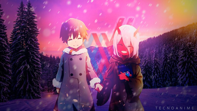 Two Anime Characters in Snow — Pink