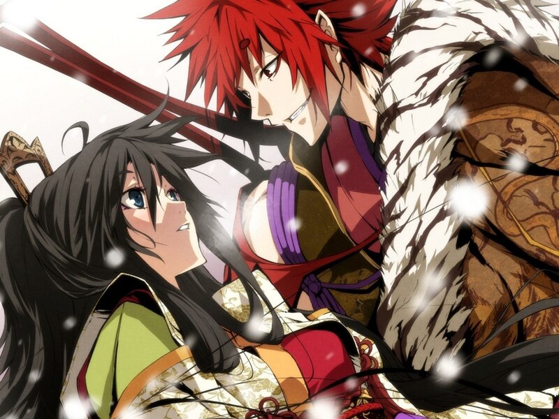 Two Anime Characters in Snow — Red, Dramatic