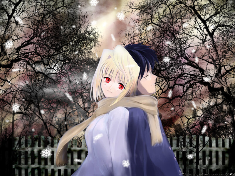 Two Anime Characters in Snow — White, Serene