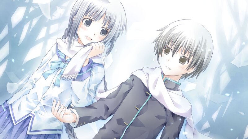 Two Anime Characters in Snow — White, Serene, Winter, Scarves
