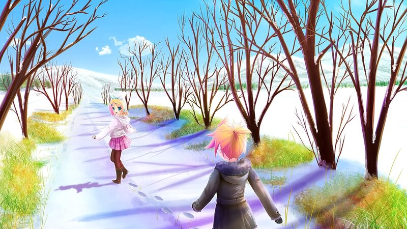 Two Anime Characters in Snow — White, Serene, Winter