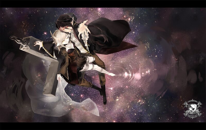 Two anime characters in space