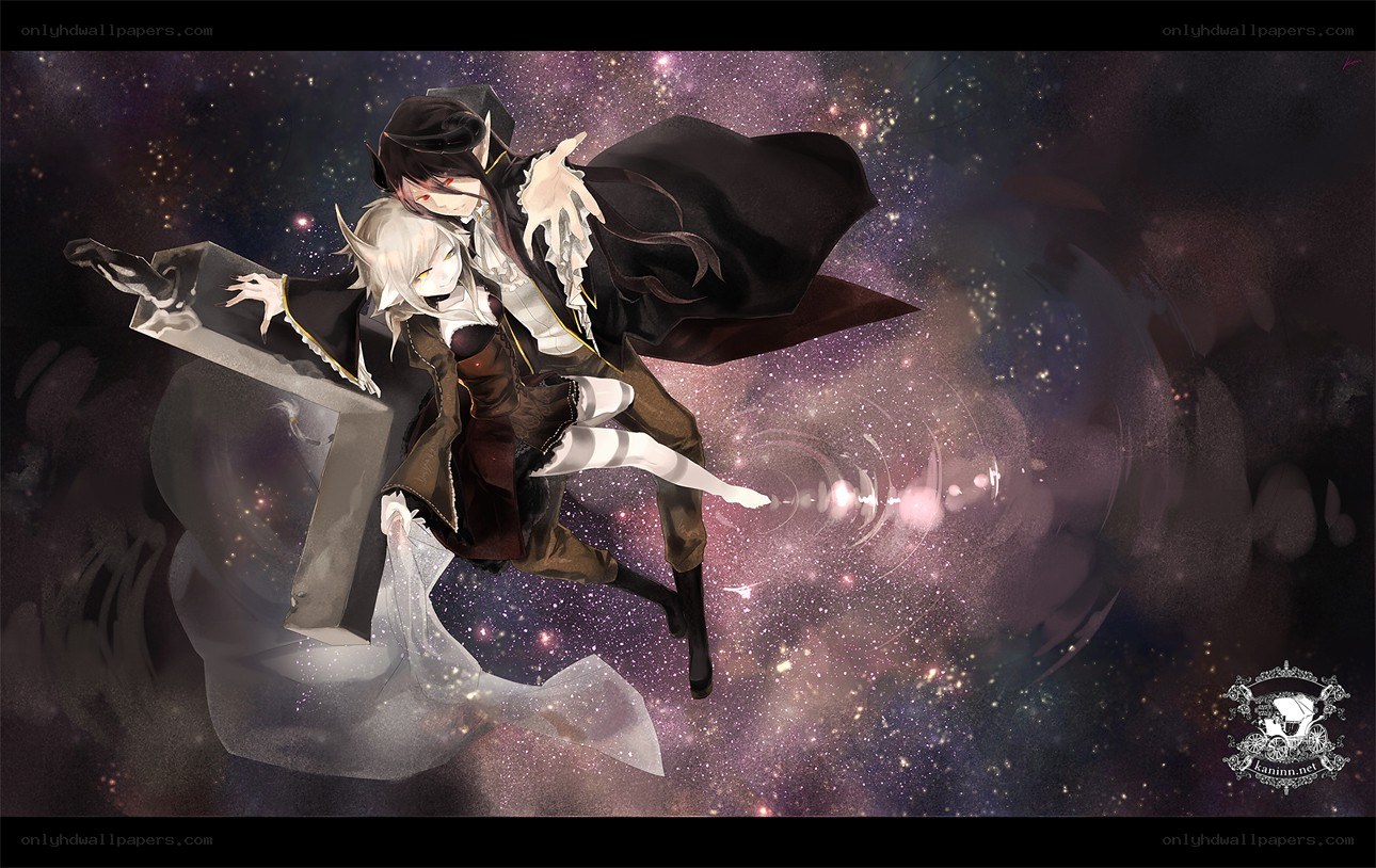 Two anime characters in space
