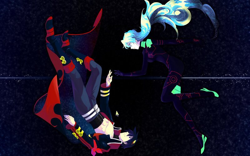 Two Anime Characters in Space — Black, Dramatic