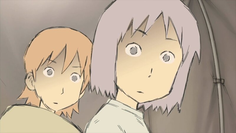 two anime characters in tent