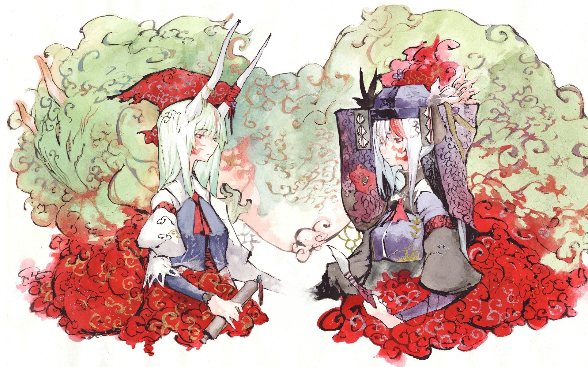 Two anime characters in traditional attire