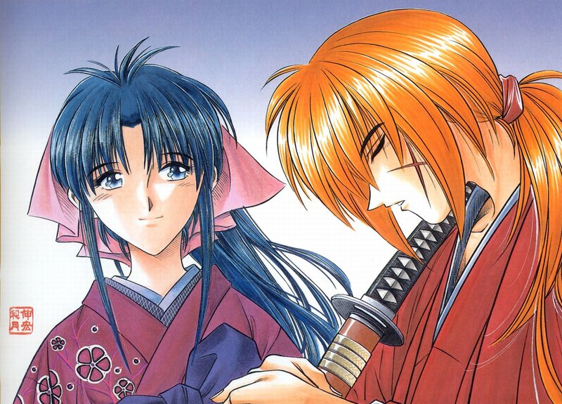 Two anime characters in traditional attire
