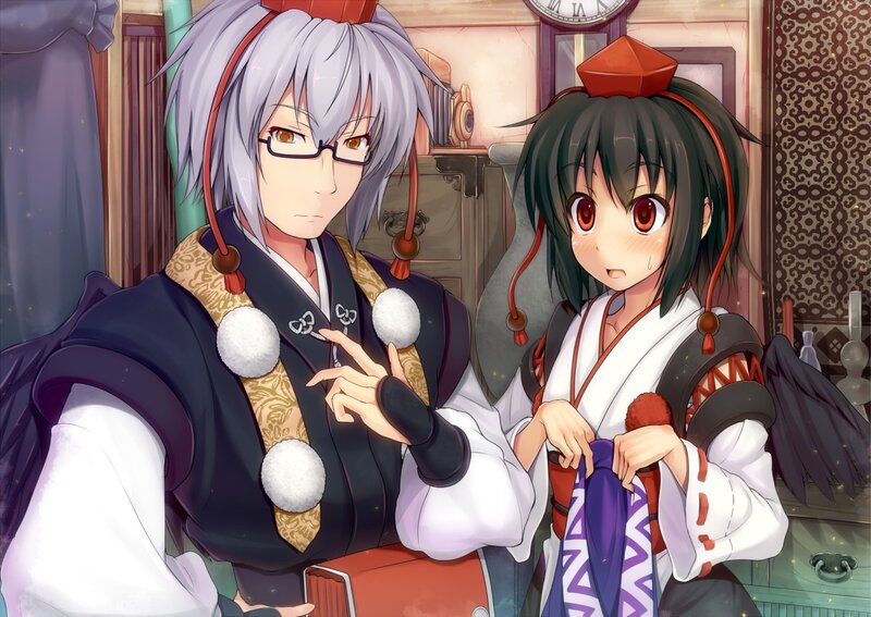 Two Anime Characters in Traditional Clothing — White