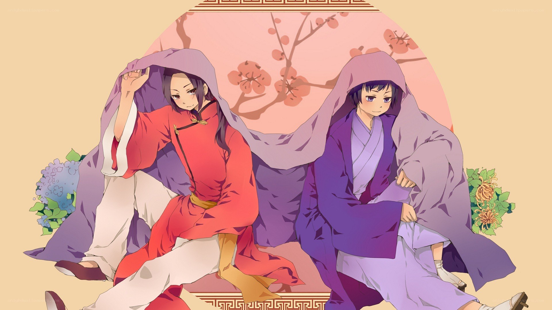 Two anime characters in traditional robes
