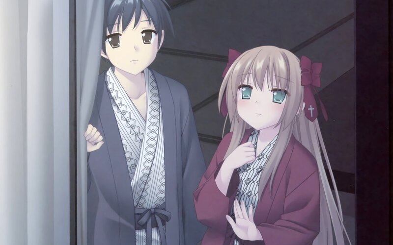 Two anime characters in traditional robes