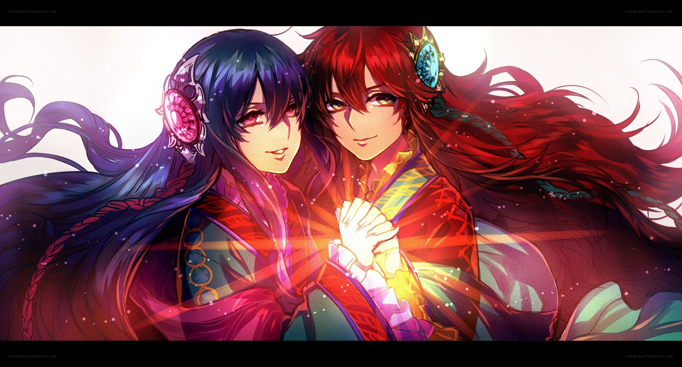 Two anime characters in vibrant attire