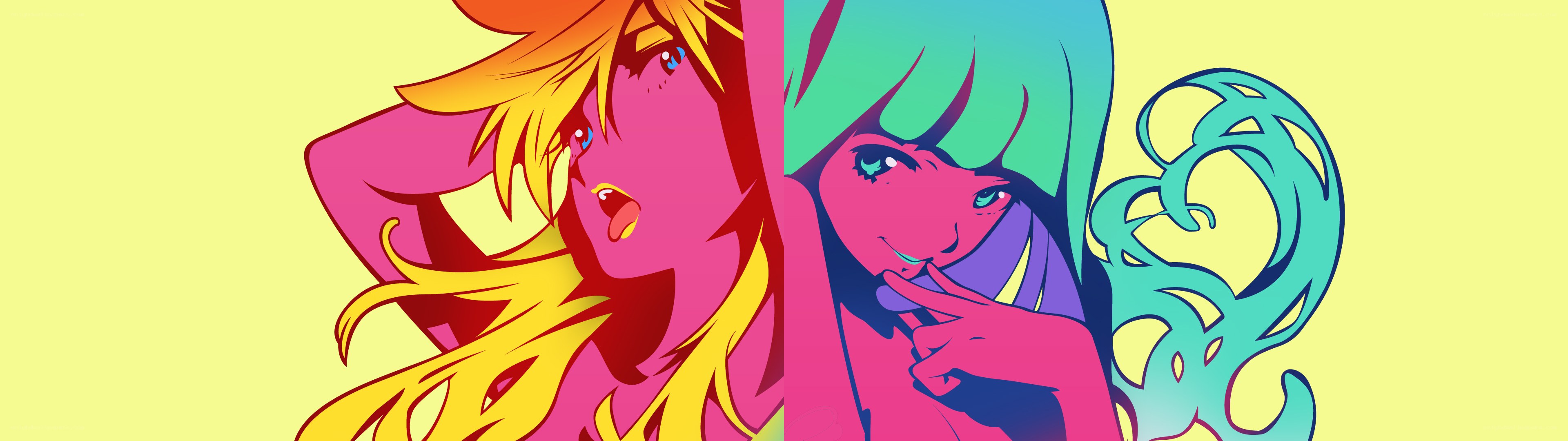 two anime characters in vibrant colors