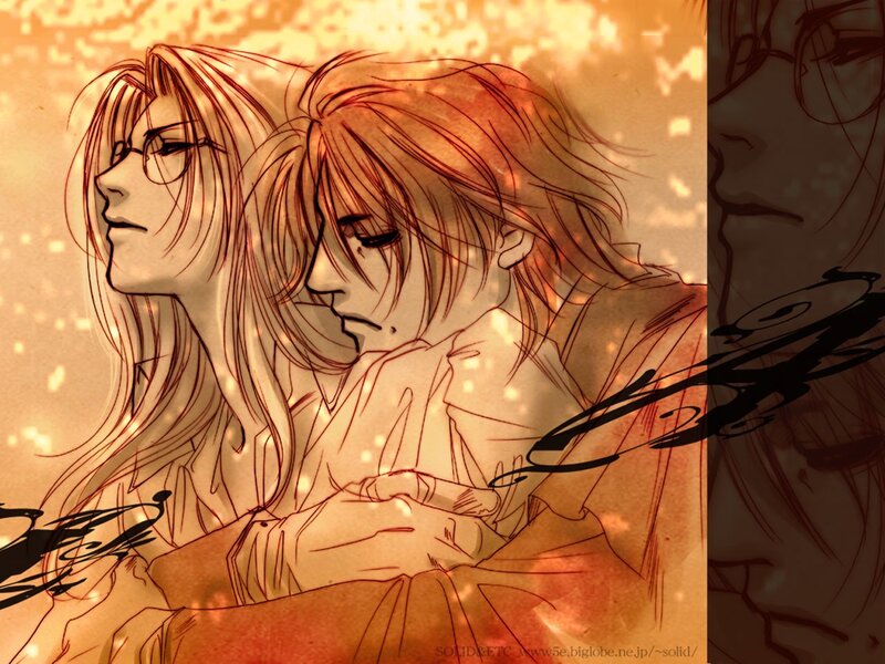 two anime characters in warm light