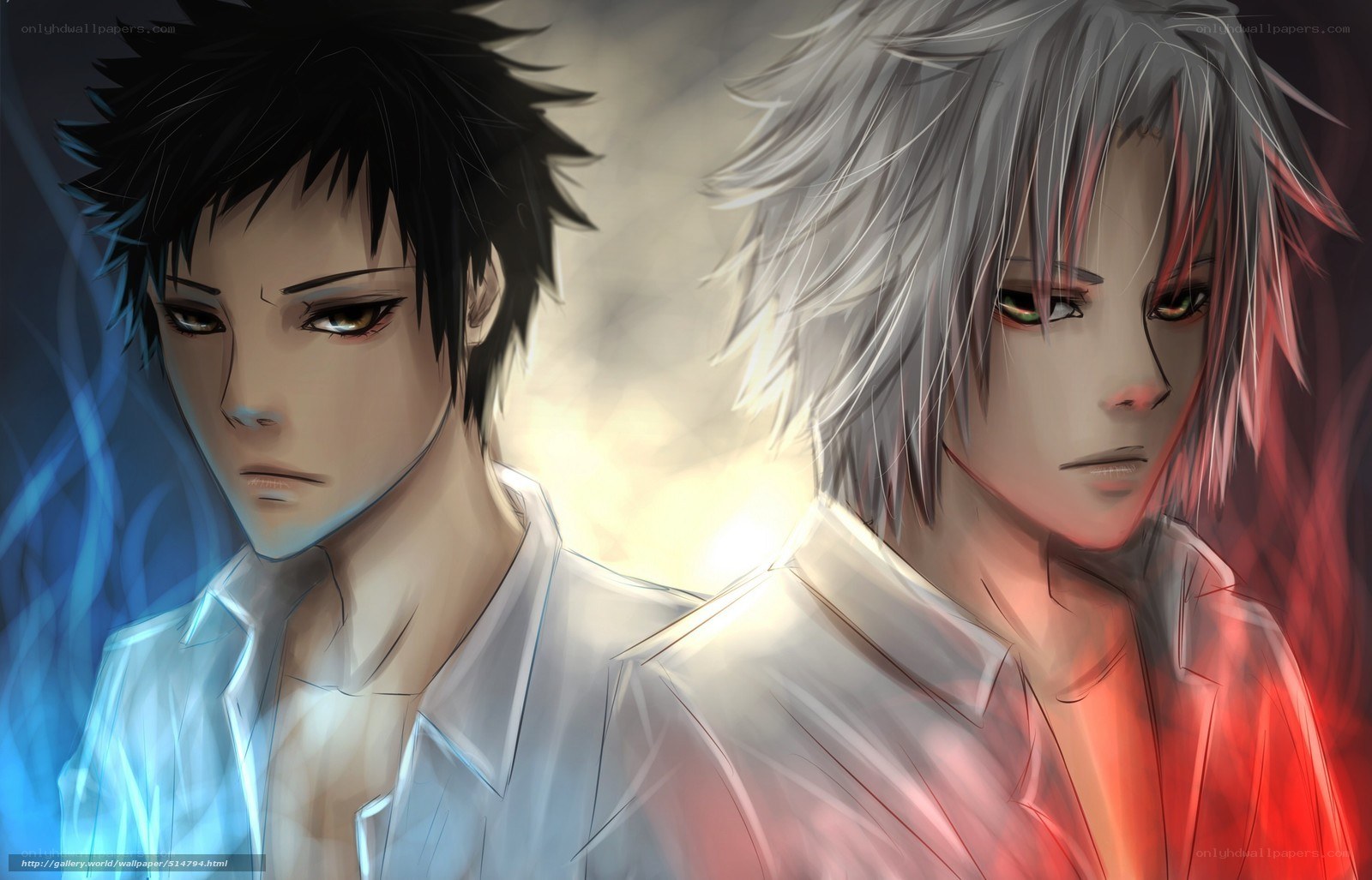 two anime characters in white shirts