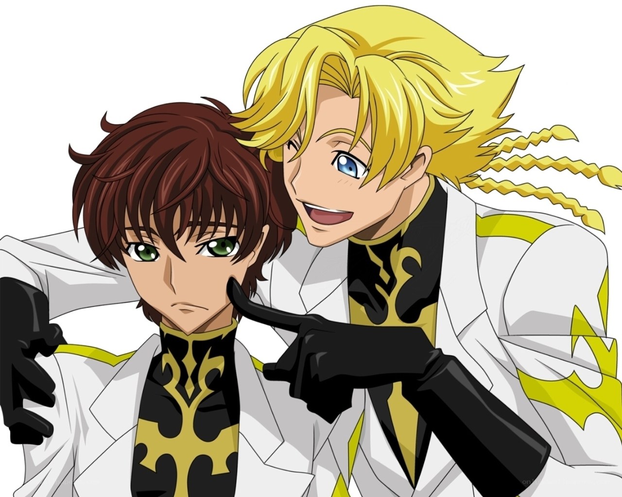 two anime characters in white uniforms