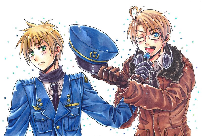 Two anime characters in winter attire