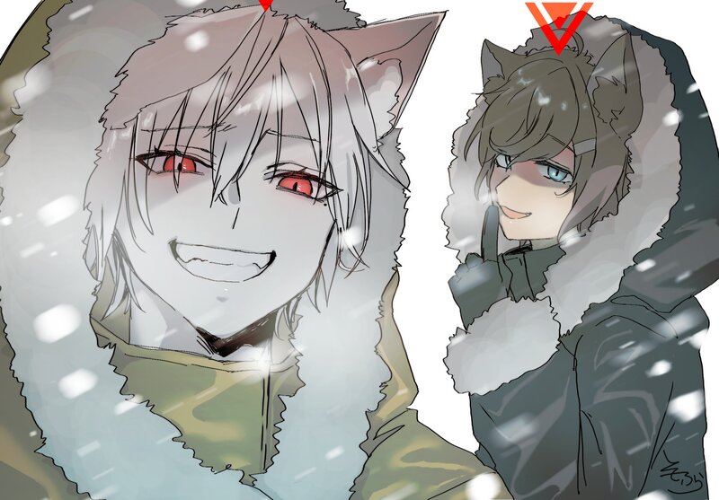 Two Anime Characters in Winter — White