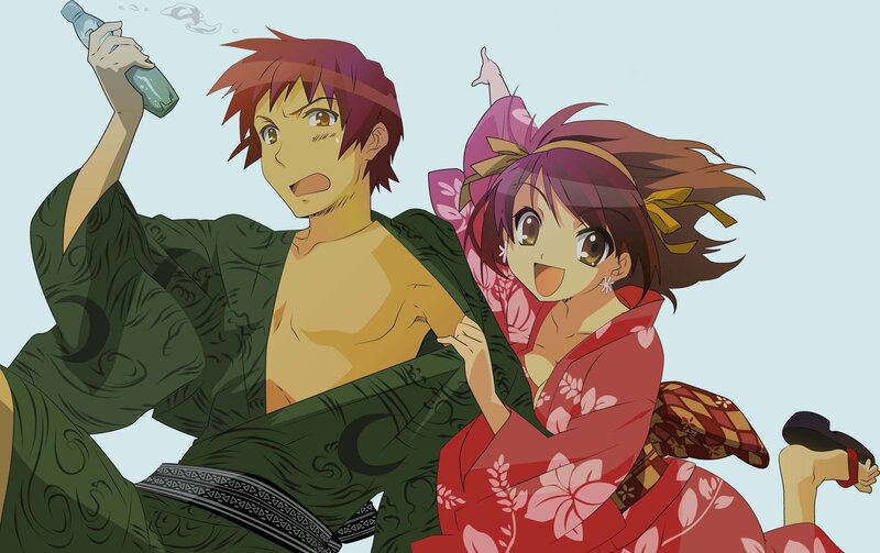 Two Anime Characters in Yukata — Red