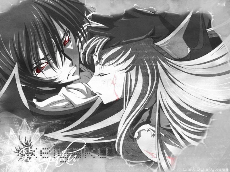 Two Anime Characters Kissing — Black, Dramatic, Blood