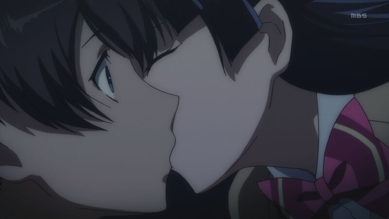 Two Anime Characters Kissing — Black, Intimate, School Uniform
