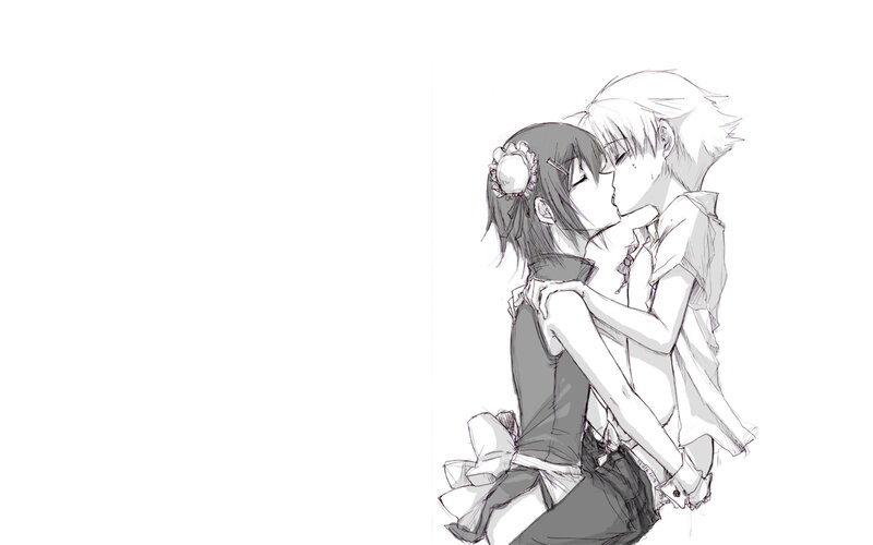 Two Anime Characters Kissing — Black, Intimate