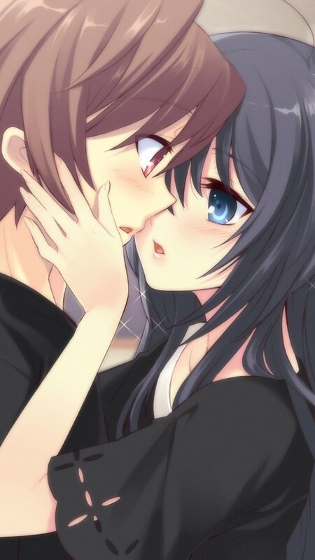 Two Anime Characters Kissing — Black, Romantic, Blush