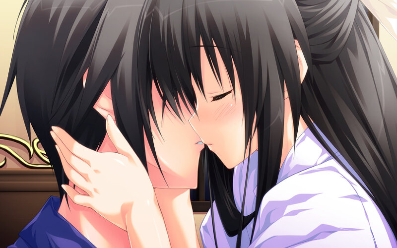 Two Anime Characters Kissing — Black