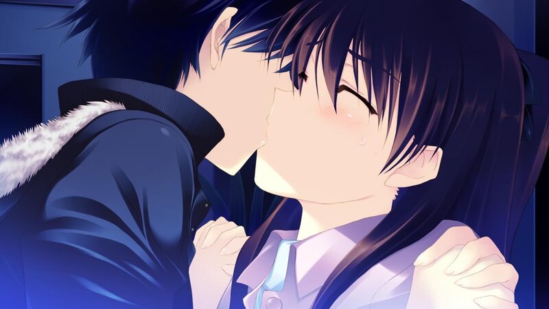 Two Anime Characters Kissing — Blue, Intimate, Night