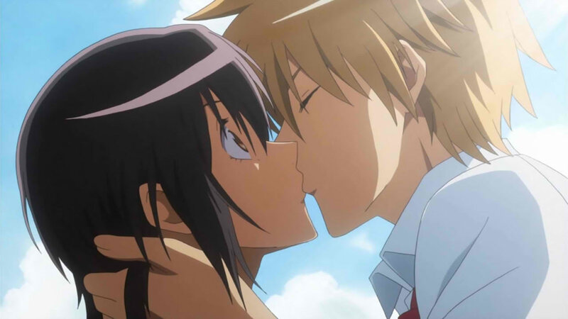 Two Anime Characters Kissing — Blue, Romantic, Afternoon