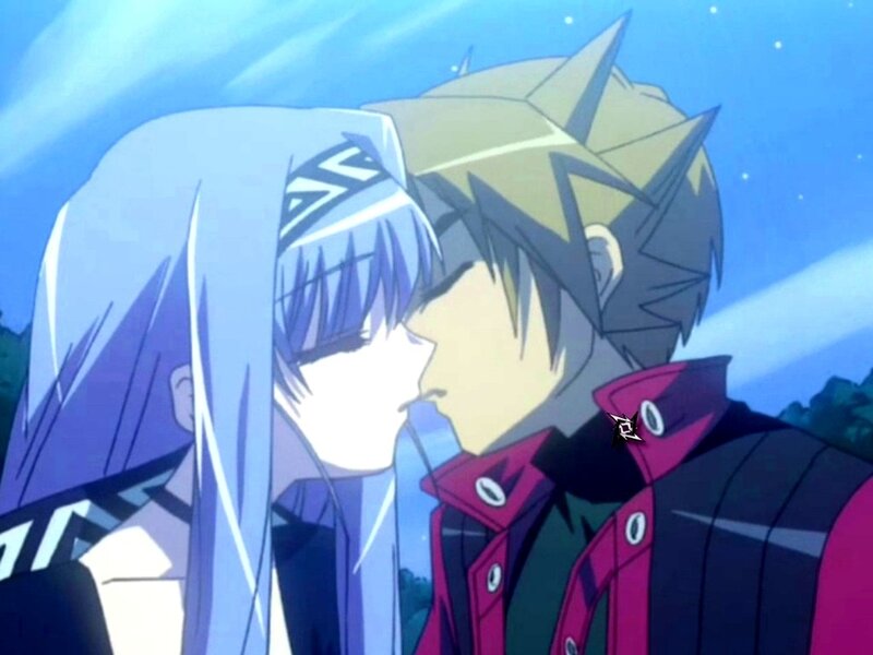 Two Anime Characters Kissing — Blue, Romantic, Night, Stars