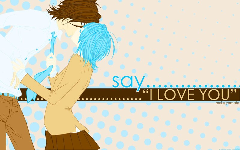 Two Anime Characters Kissing — Blue, Romantic, Text