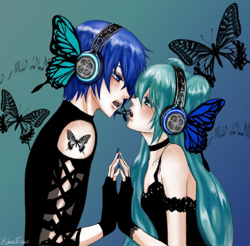 Two Anime Characters Kissing — Blue, Romantic