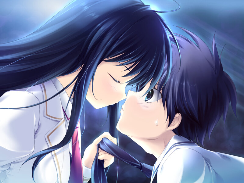 Two Anime Characters Kissing — Blue