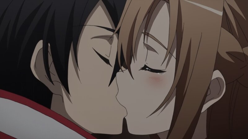 Two Anime Characters Kissing — Brown, Intimate, Close-up