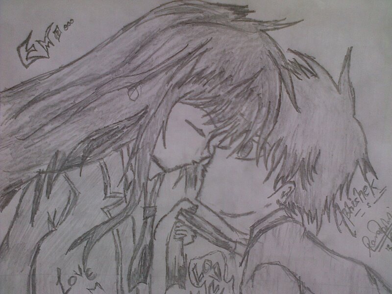 Two Anime Characters Kissing — Gray, Romantic