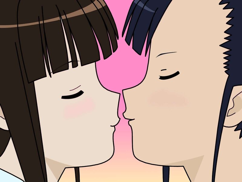 Two Anime Characters Kissing — Pink, Romantic, Manga