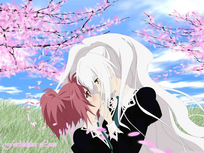 Two Anime Characters Kissing — Pink, Romantic, Spring