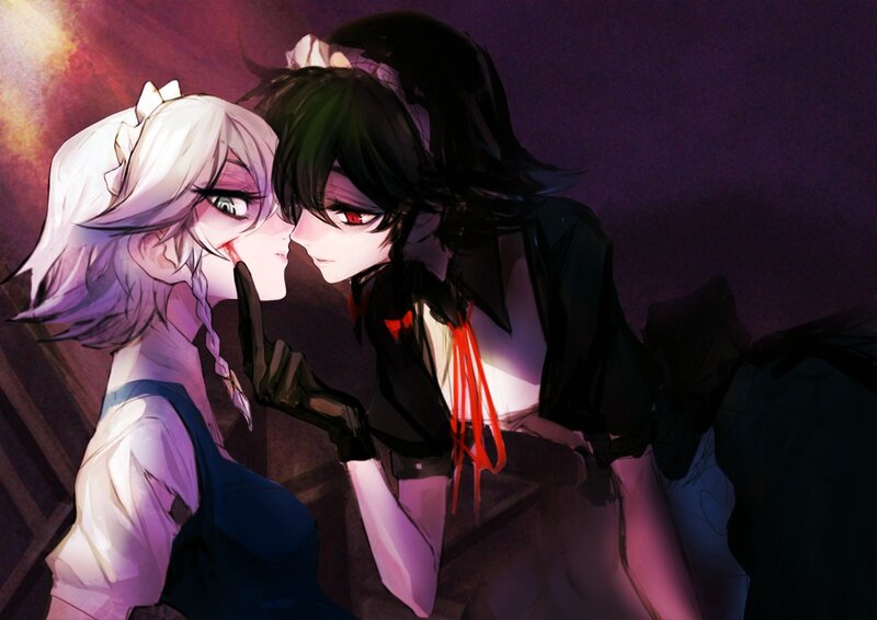 Two Anime Characters Kissing — Purple, Dramatic, Night, Digital Art