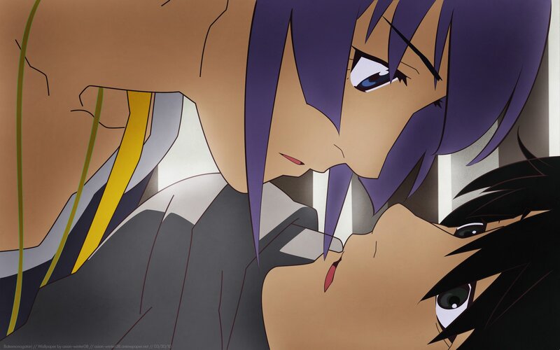 Two Anime Characters Kissing — Purple, Dramatic