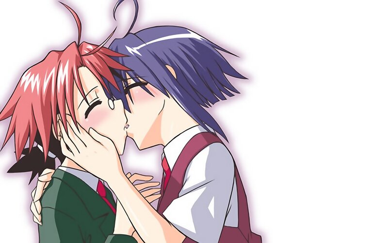 Two Anime Characters Kissing — Purple, Romantic, Manga
