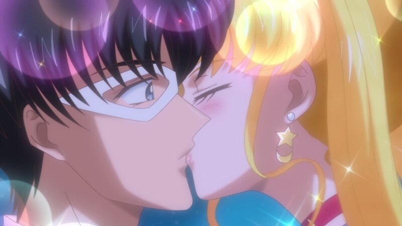 Two Anime Characters Kissing — Purple, Romantic, Sparkles