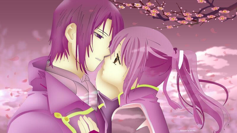 Two Anime Characters Kissing — Purple, Romantic, Spring