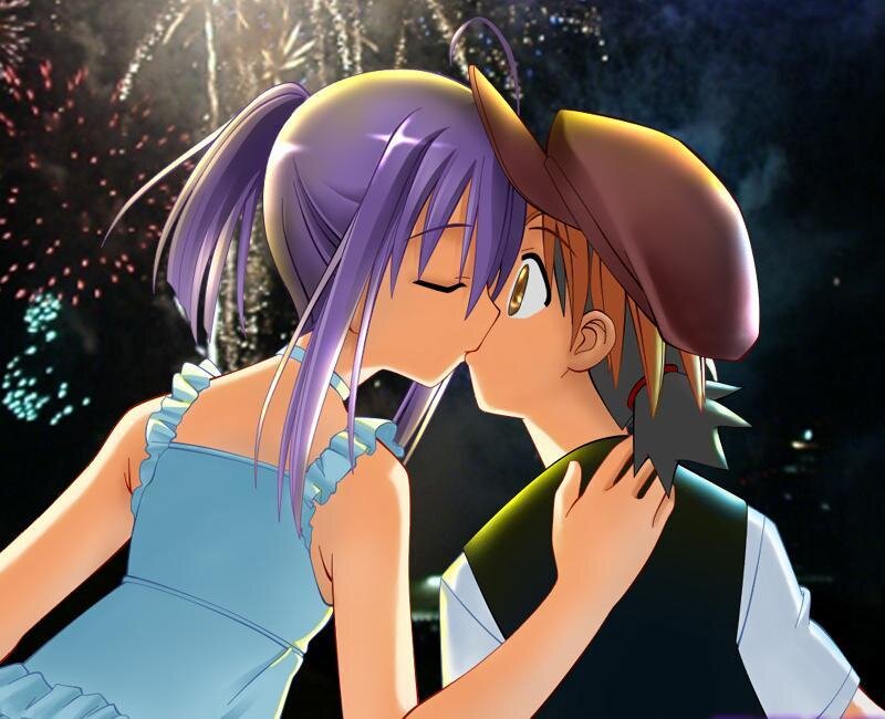 Two Anime Characters Kissing — Purple