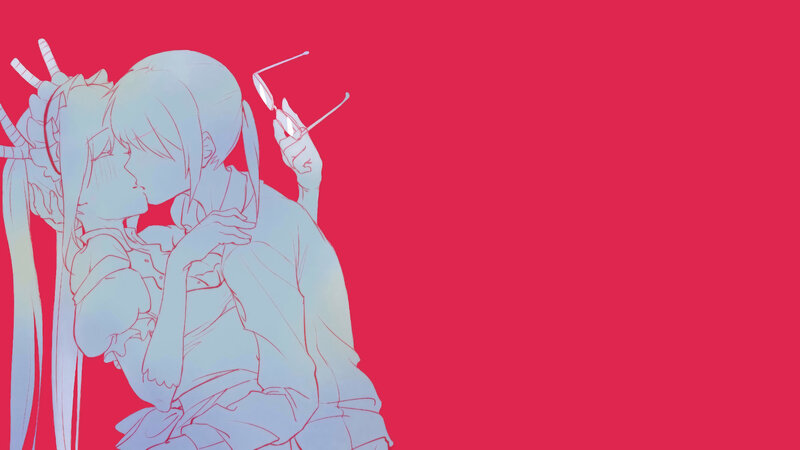 Two Anime Characters Kissing — Red, Romantic, Glasses