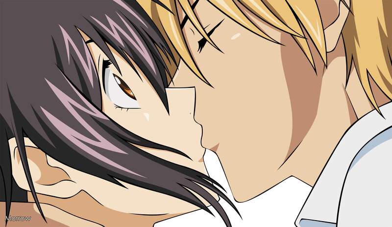 Two Anime Characters Kissing — White, Intimate