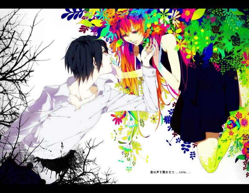 Two Anime Characters Kissing — White