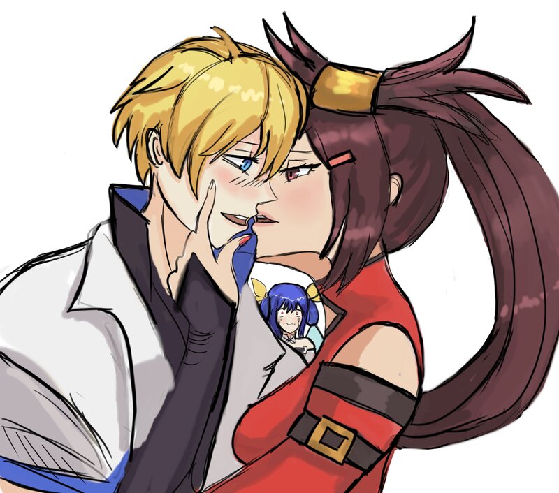 Two Anime Characters Kissing — Yellow, Romantic, Blonde Hair