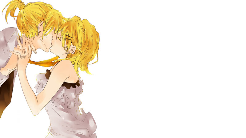 Two Anime Characters Kissing — Yellow, Romantic, Gold Hair