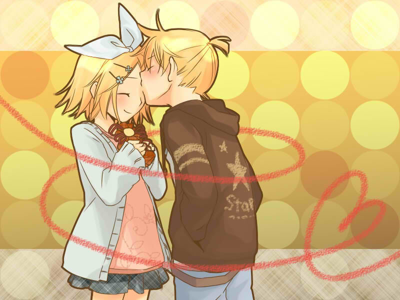 Two Anime Characters Kissing — Yellow, Romantic