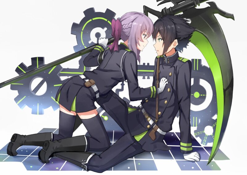Two Anime Characters Kneeling — Black